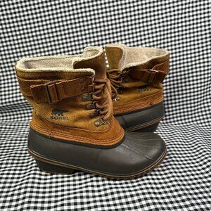 Sorel Winter Fancy Lace II Boots Womens 7.5 Winter Brown Suede Waterproof Rubber